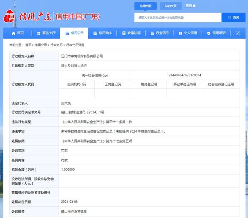 广东省鹤山市应急管理局对江门市中博铝箔制品有限公司作出行政处罚